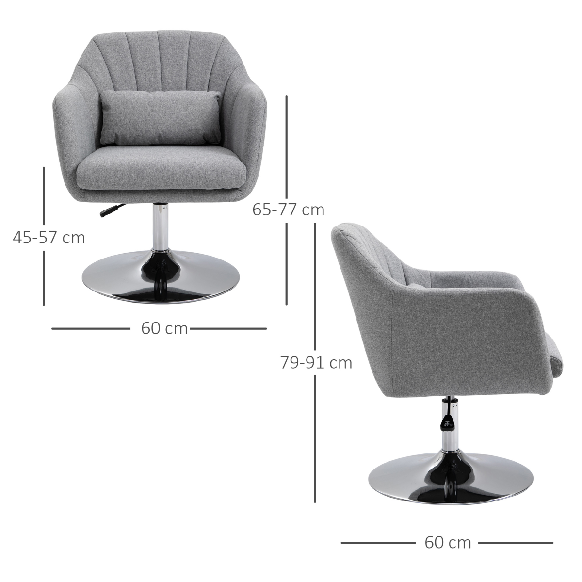 Retro Linen Swivel Tub Chair - Steel Frame, Light Grey, 360°