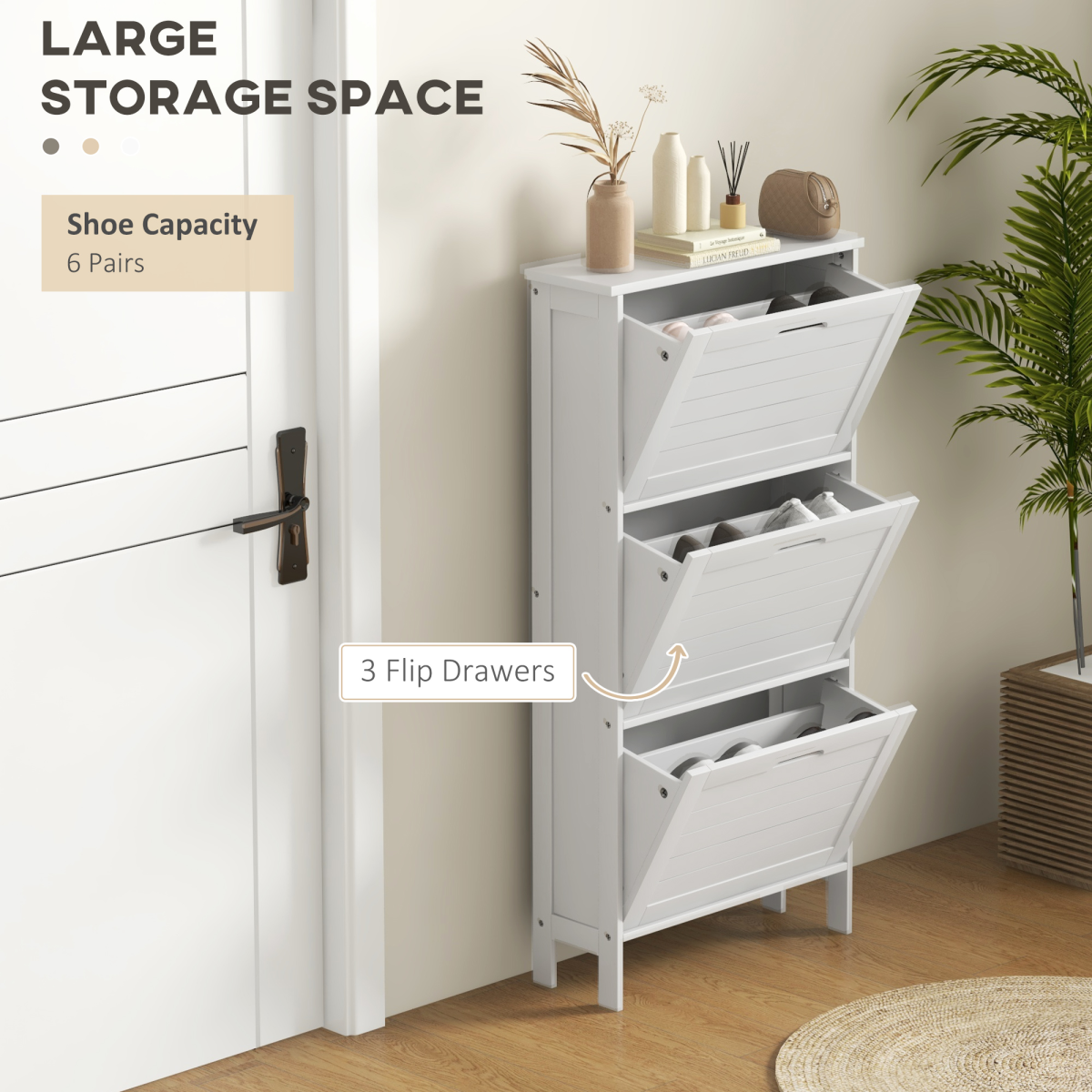 Compact Shoe Storage Cabinet with 3 Flip Drawers