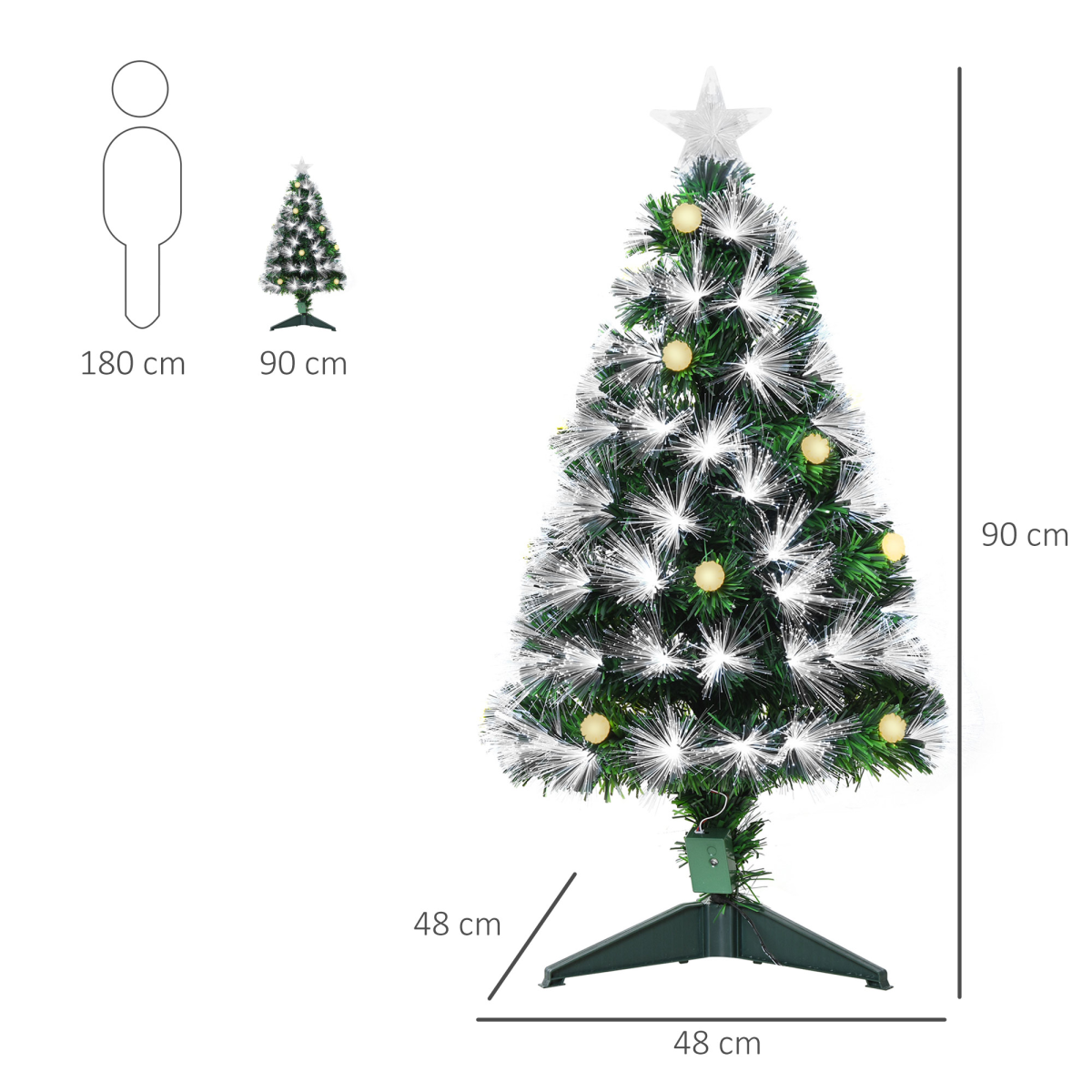 3ft White LED Christmas Tree, 90 LEDs, Star Topper, Tri-Base, Pre-Lit