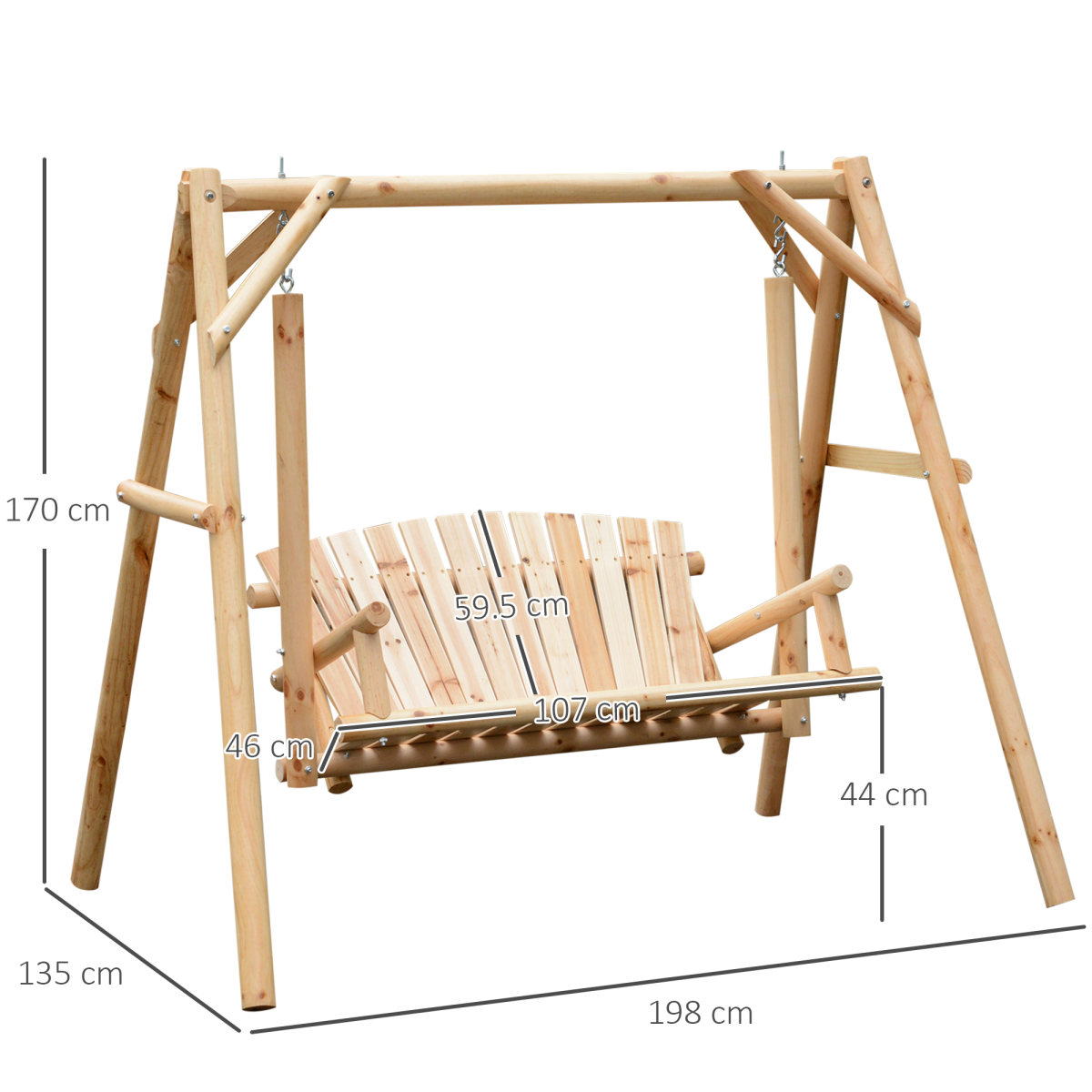 Rustic Outdoor 2-Seater Porch Swing - Wooden Patio Bench with Armrests