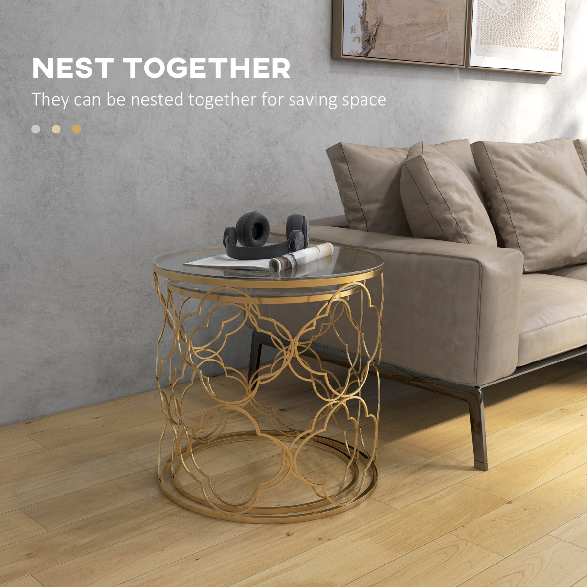 Stylish Nesting Tables Set - Chic Glass Top & Gold Accent Design