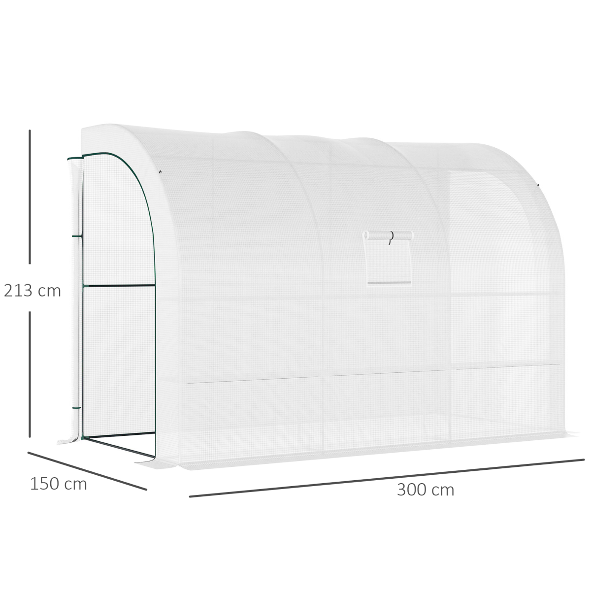 Lean-To Greenhouse with Shelves, 300x150x213 cm, White