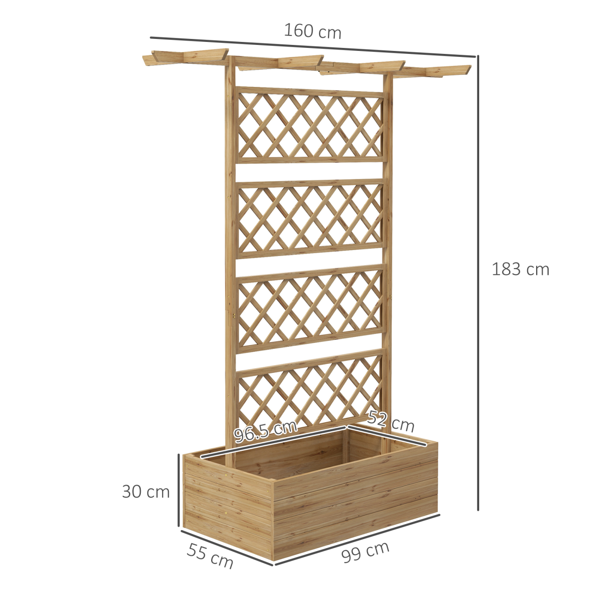 Wooden Trellis Planter - Raised Bed for Climbing Plants, Natural Finish