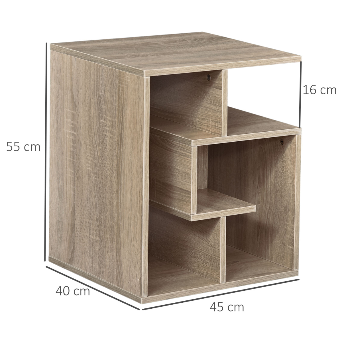 Oak 3-Tier Side End Table, 55cm High, 10kg Load Capacity