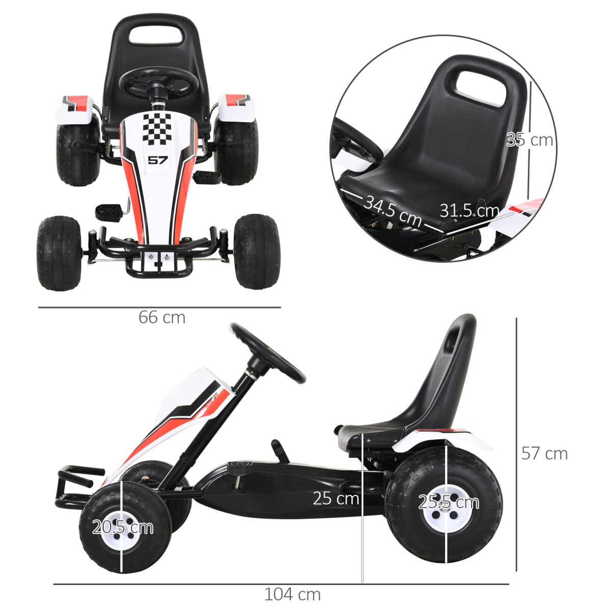 Kids' Racing Pedal Go-Kart with Steering Wheel, Gears & Brakes