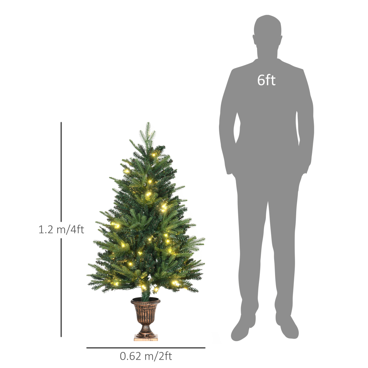 1.2m 4ft Pre-lit Christmas Tree with 750 Tips, Vase Base, 80 LEDs