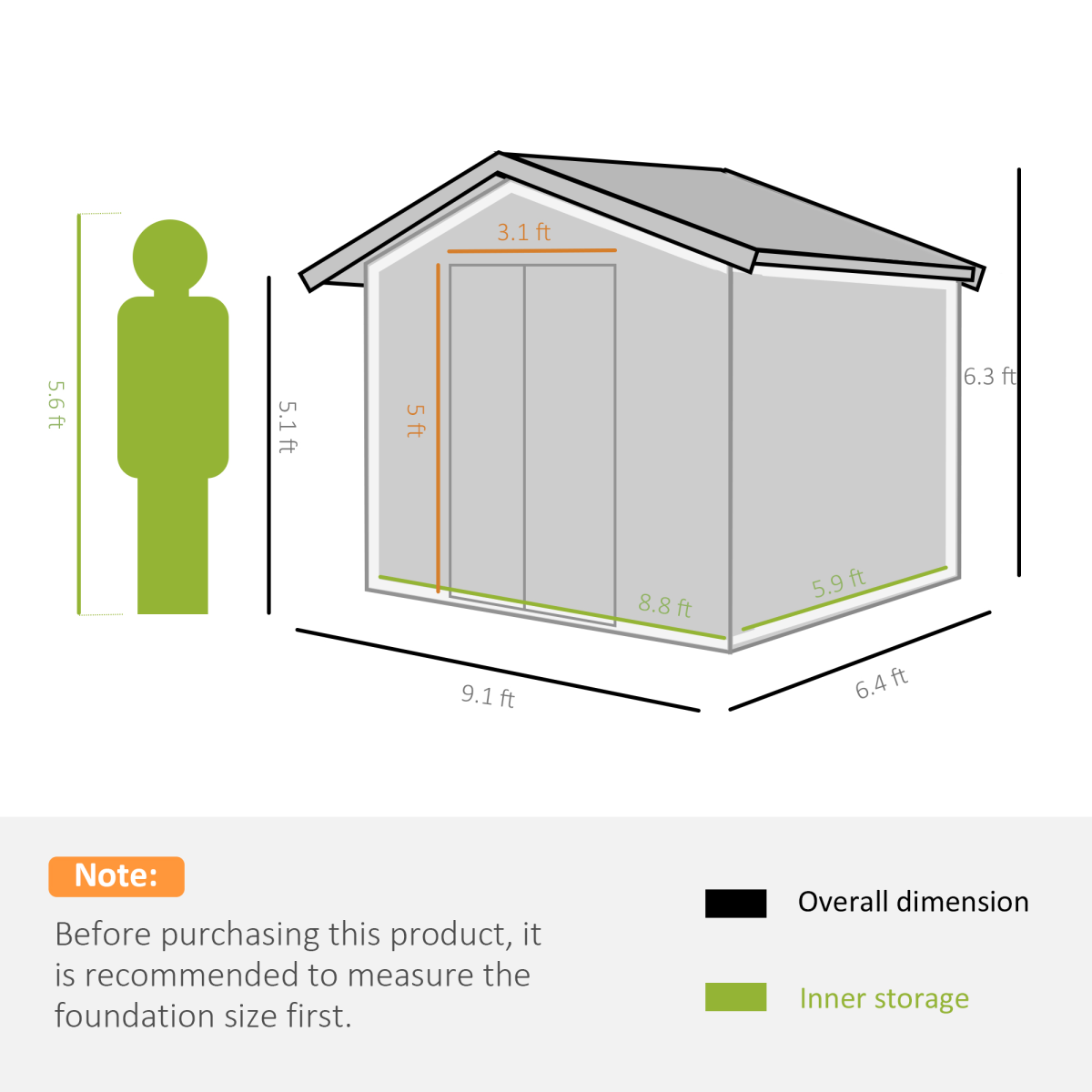 9x6 ft Metal Shed, Khaki - Weatherproof Outdoor Storage with Sliding Doors