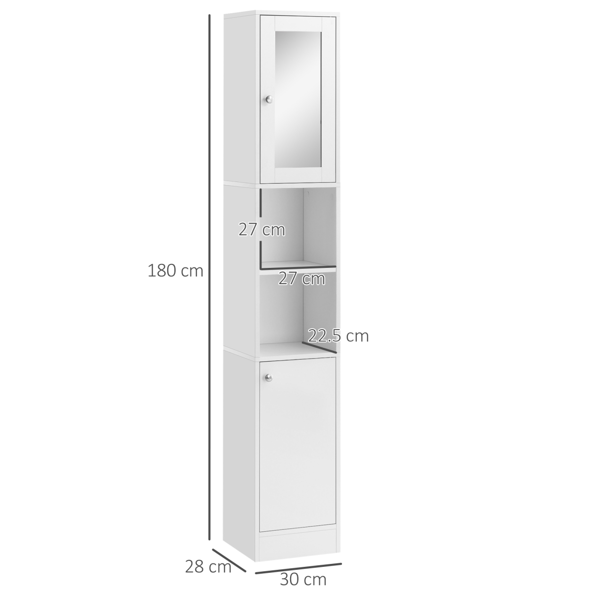 Elegant Tall Bathroom Storage Cabinet with Mirror & Adjustable Shelves