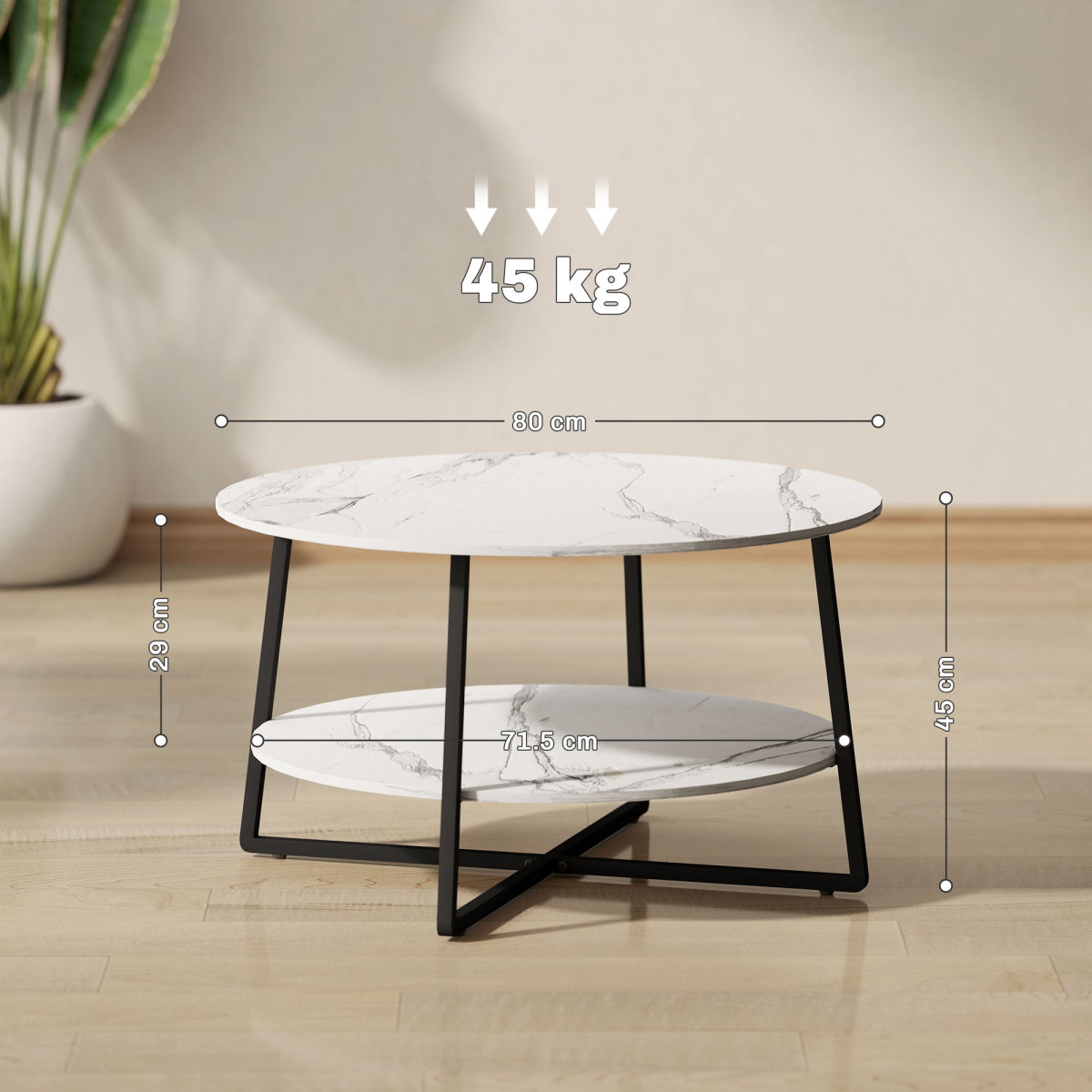 Elegant Round Coffee Table with Storage & Chic Marble Effect Top