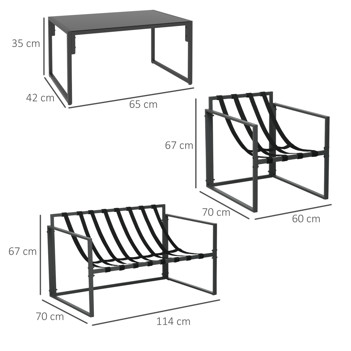 4-Piece Garden Sofa Set with 2 Armchairs, Loveseat & Table - Grey