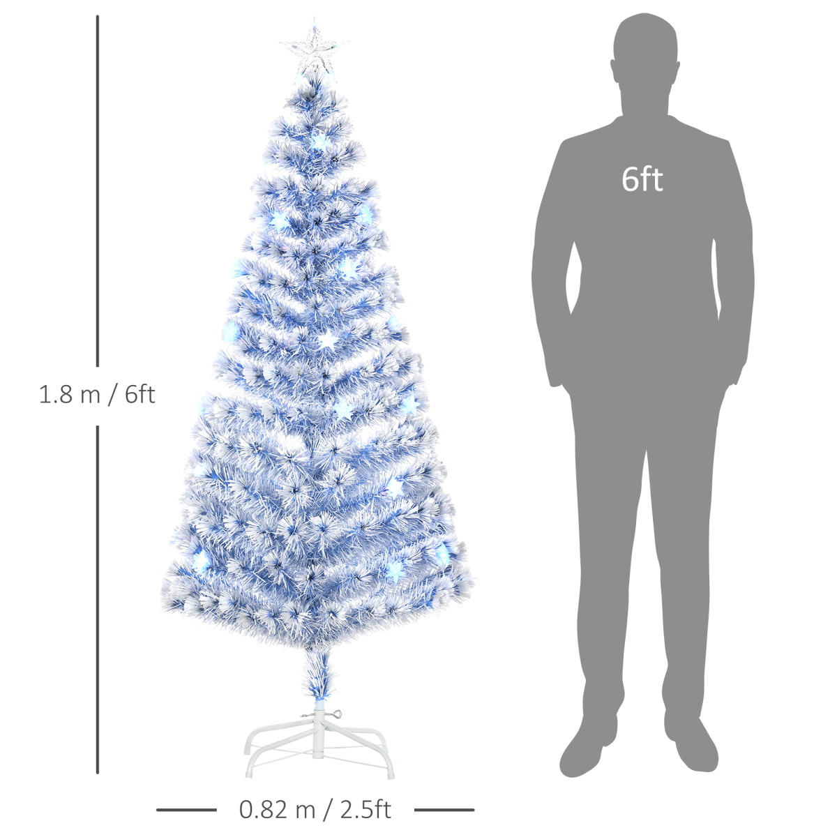 HOMCOM Fibre Optic Christmas Tree - 26 LEDs, White/Blue, Foldable