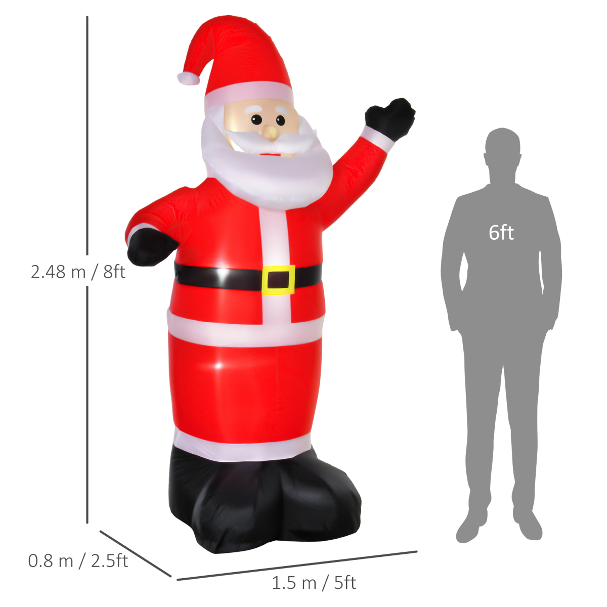 8ft LED Inflatable Santa Claus Yard Decor - Air-Blown Xmas Display