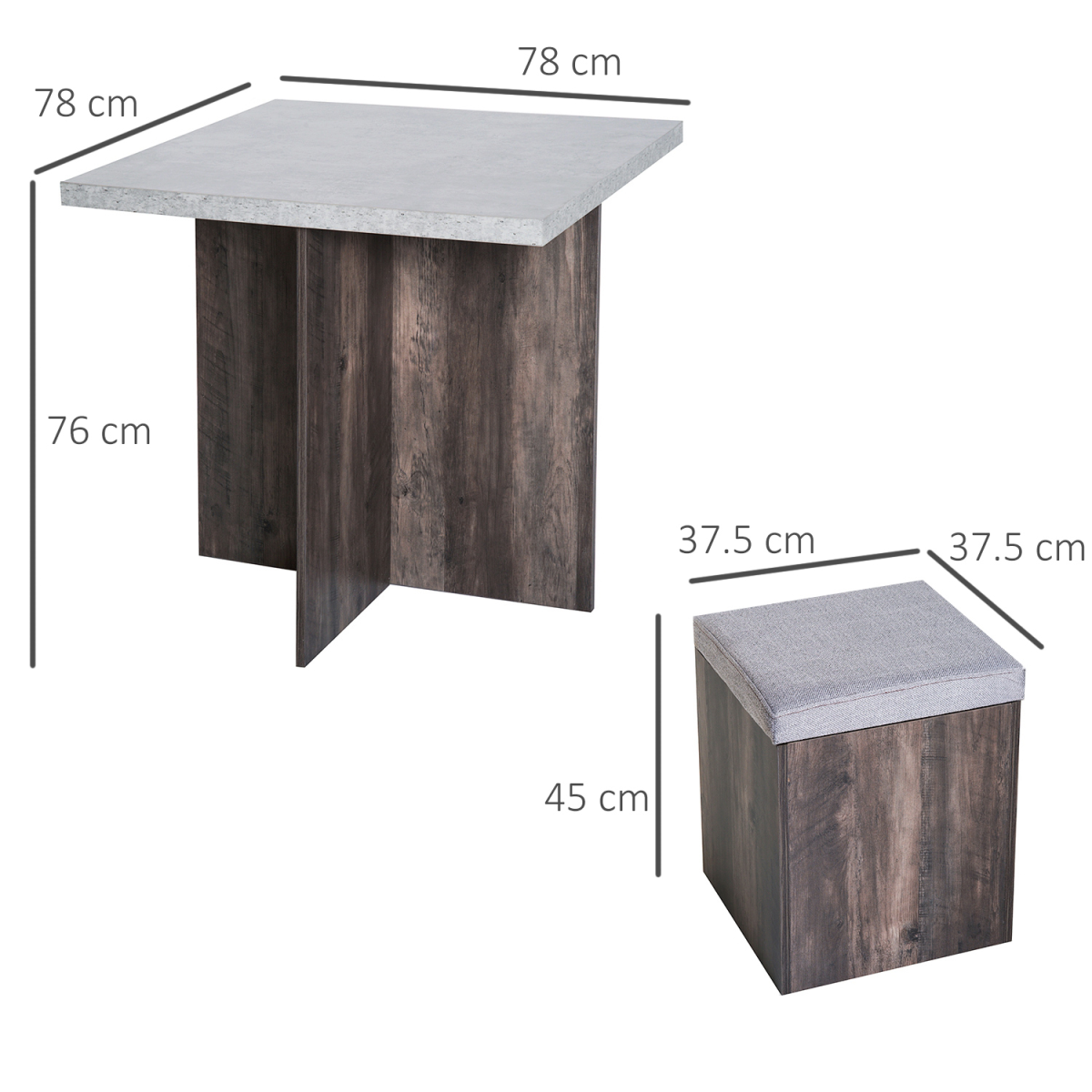 Chic 5-Piece Garden Wooden Dining Set with Removable Storage Lids, Grey