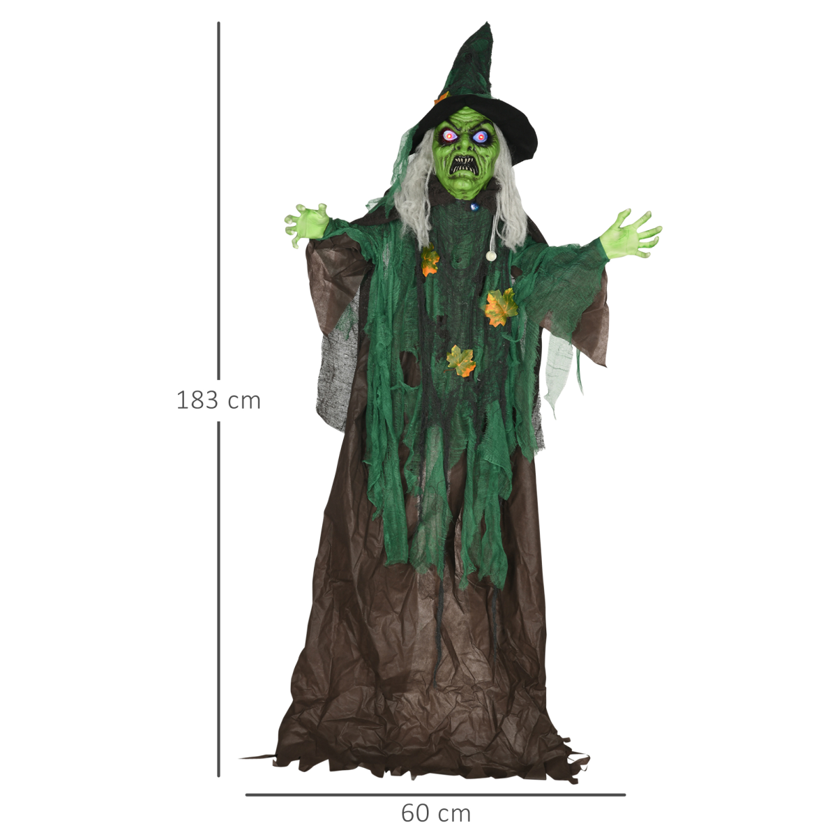 6ft Outdoor Witch Prop with Light-Up Eyes, Waving Arm & Sounds