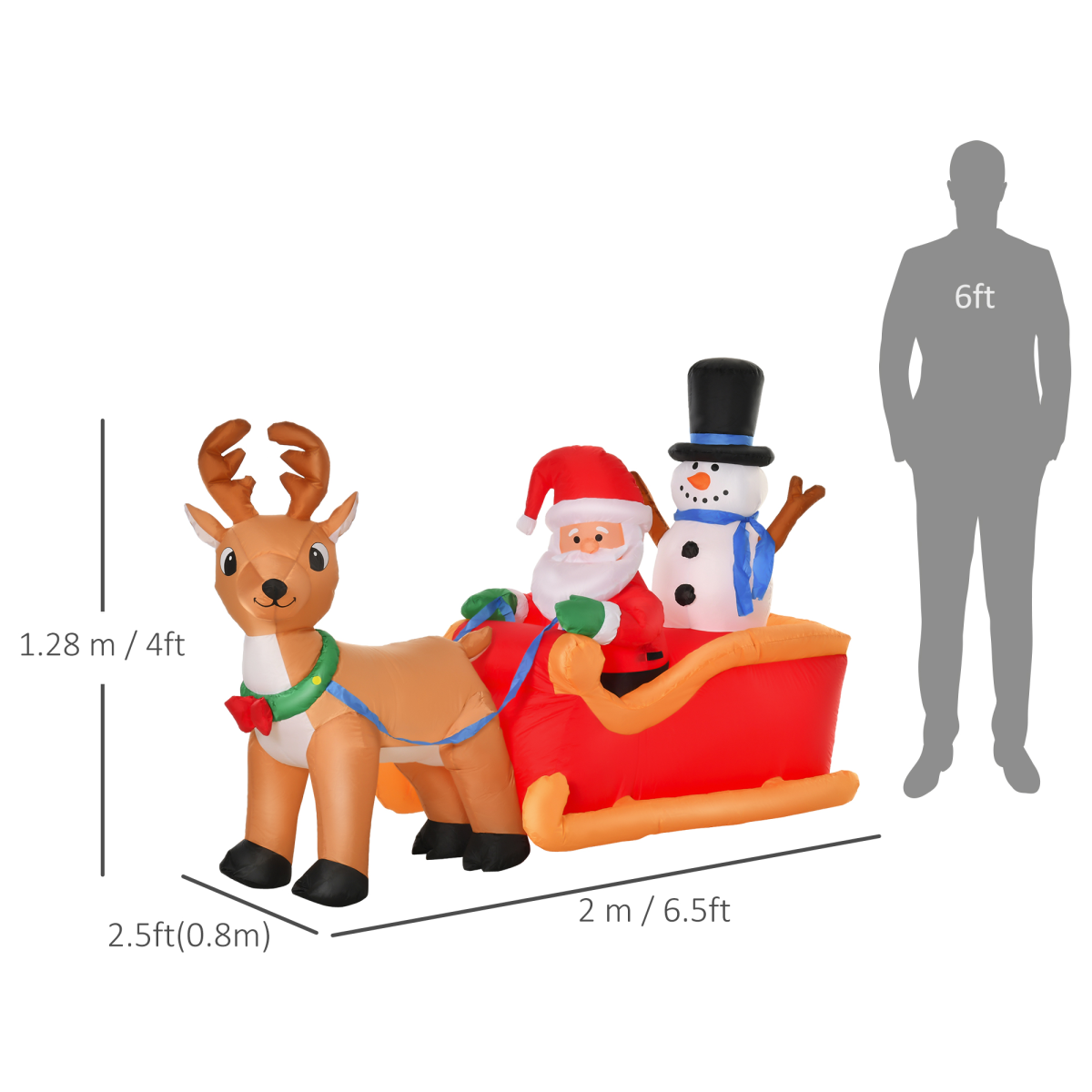 4ft Christmas Inflatable Santa on Sleigh with Deer LED-Lit