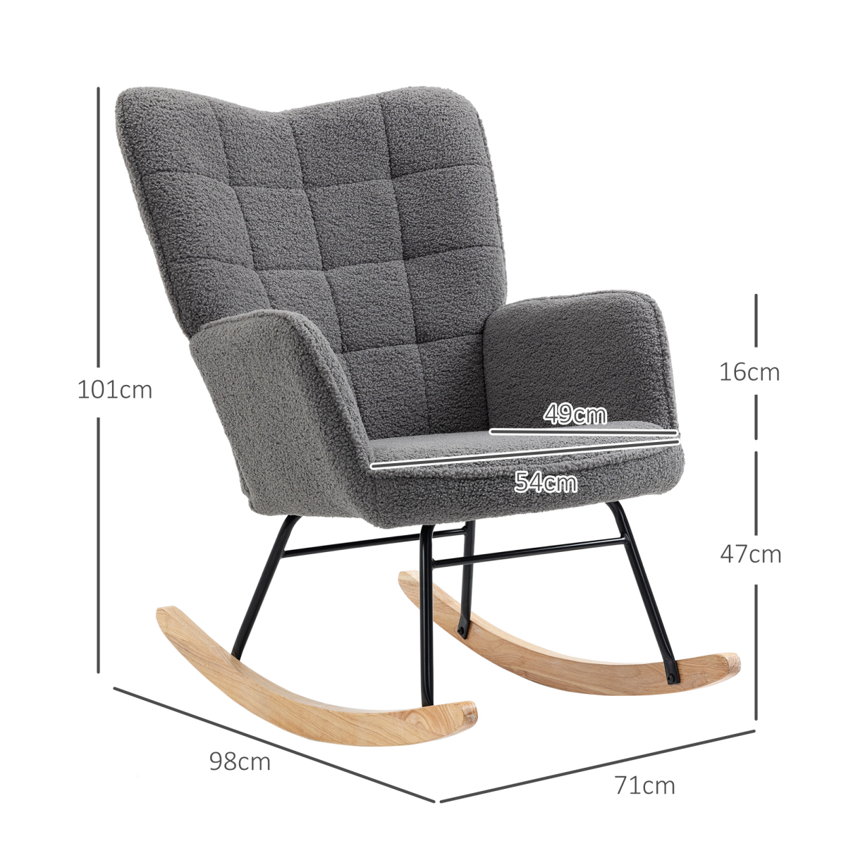 Retro Wingback Rocking Nursing Chair with Steel Frame & Wooden Base — Grey