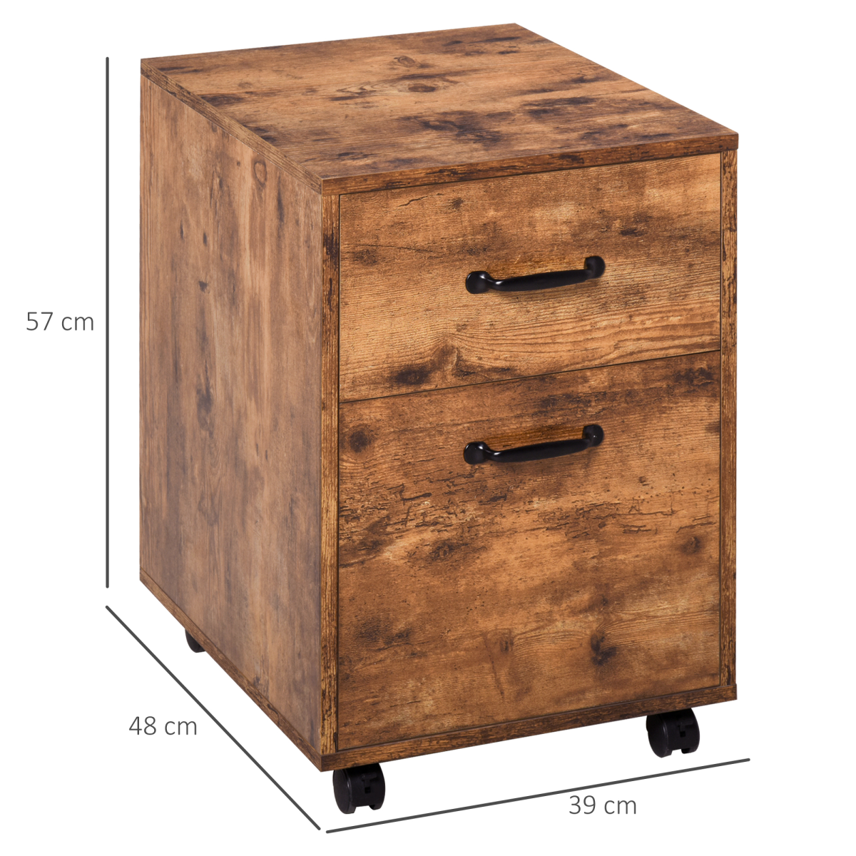 Vintage Wooden Roll File Cabinet with Dual Drawers & Smooth-Glide Wheels
