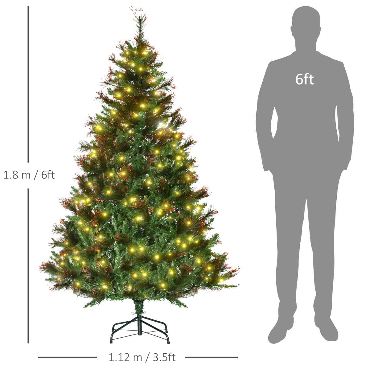 6ft Pre-Lit Christmas Tree with 200 LEDs, 616 Branch Tips, Gold Tips