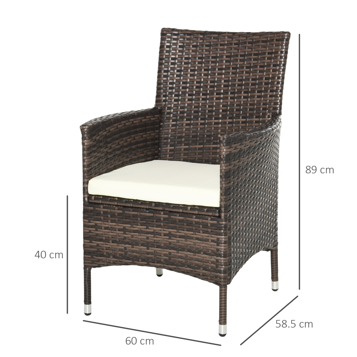 Two-Seater Outdoor Rattan Armchairs with Cushions – Mixed Brown
