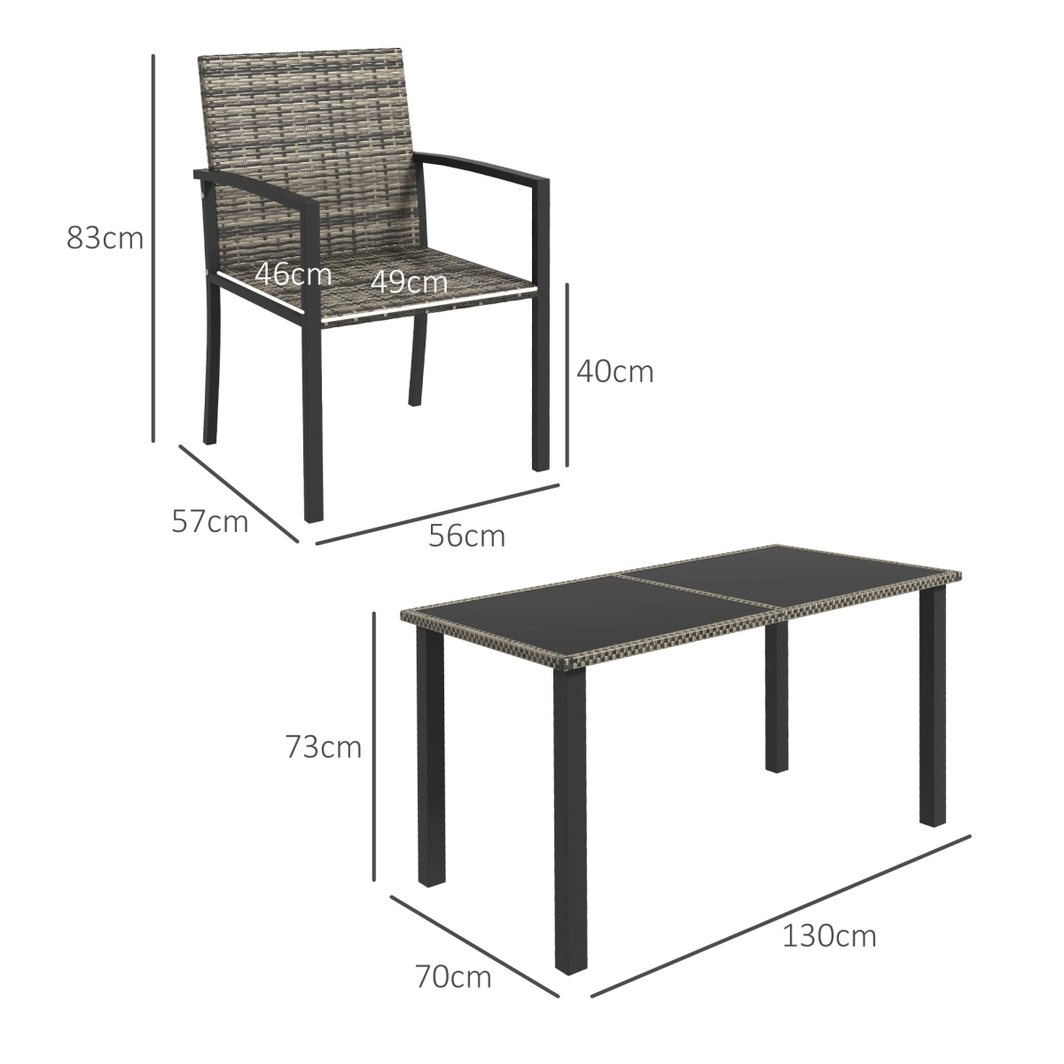 4-Seater Rattan Garden Set with Glass Tabletop, Mixed Grey