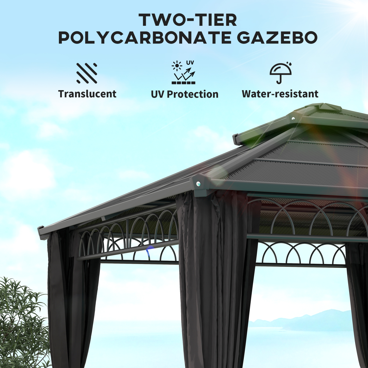 3x3m Double Roof Hard Top Gazebo with Mesh Nettings & Curtains