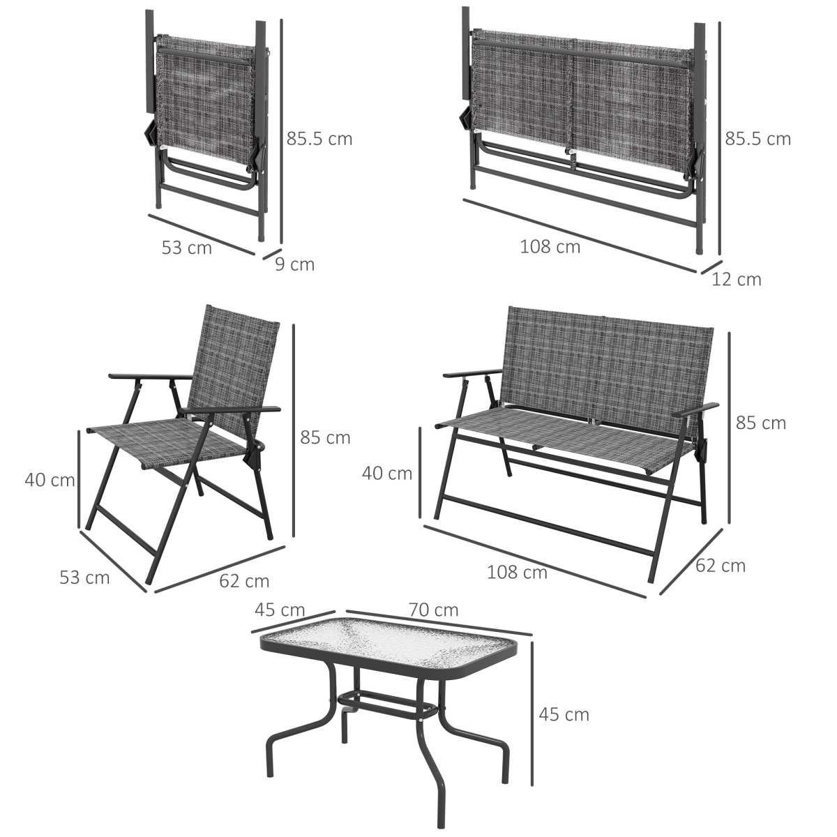 4-Piece Patio Set: Table, 2 Foldable Chairs & Loveseat