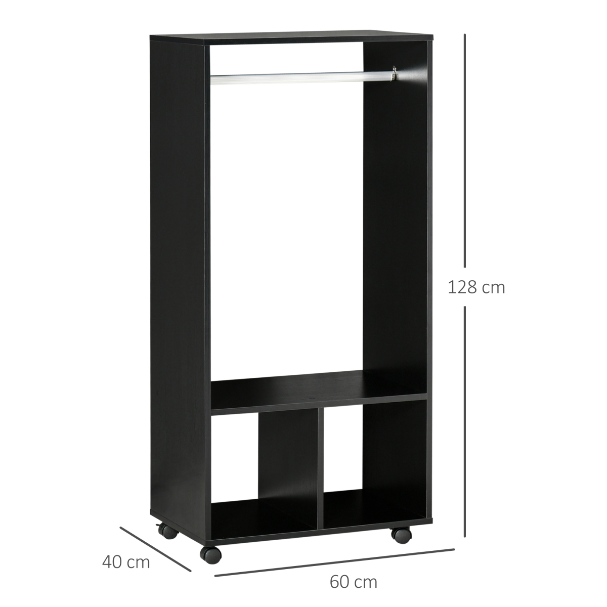 Stylish Open Wardrobe Clothes Rail with Rolling Shelves - Black Storage Solution