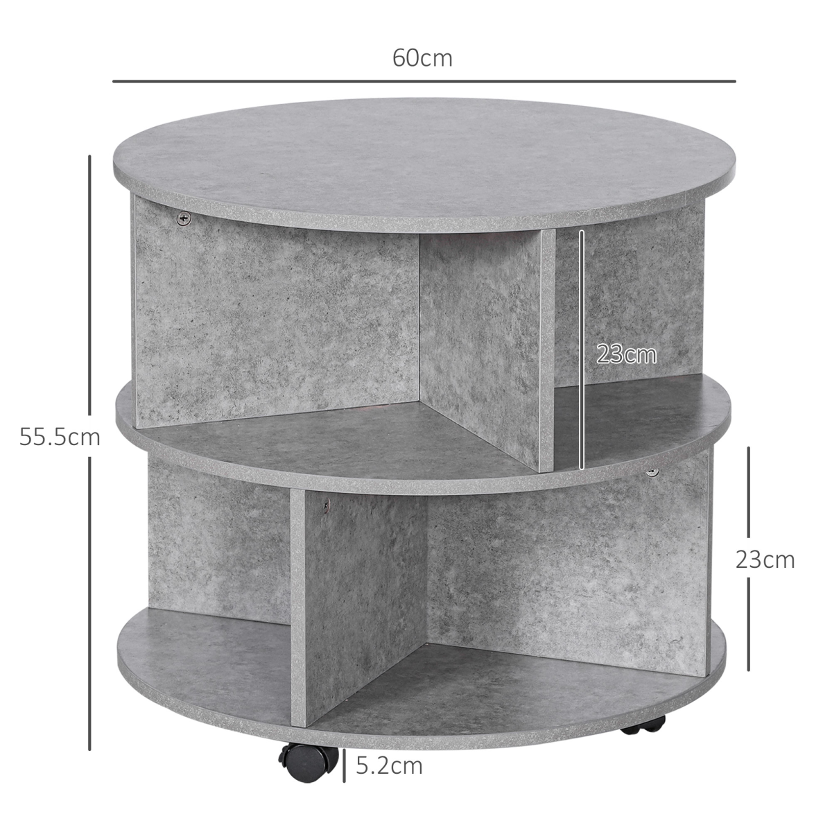 2-Tier Cement Colour Coffee Table 60x39.5 cm with Casters