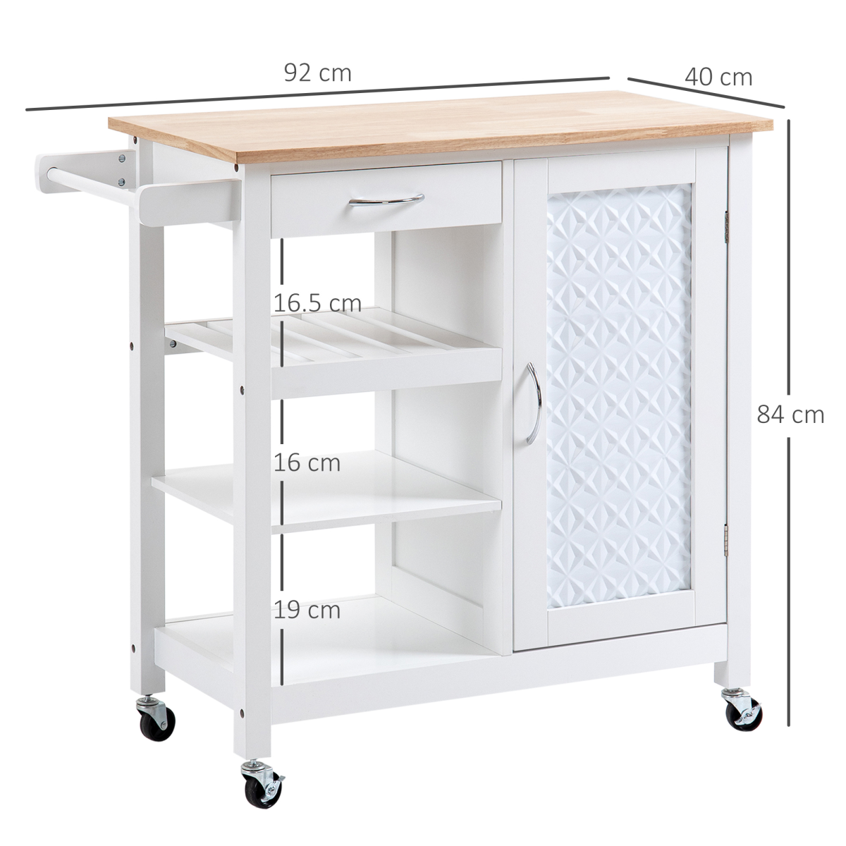 Versatile Rolling Kitchen Cart with Storage Drawer & Towel Rack - White