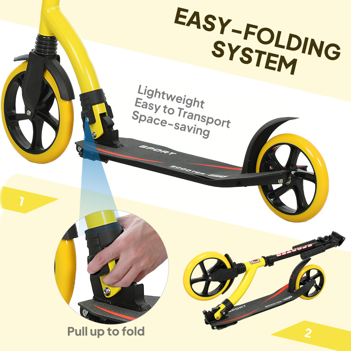Lightweight Foldable Kick Scooter for Teens & Adults - Smooth Ride in Yellow