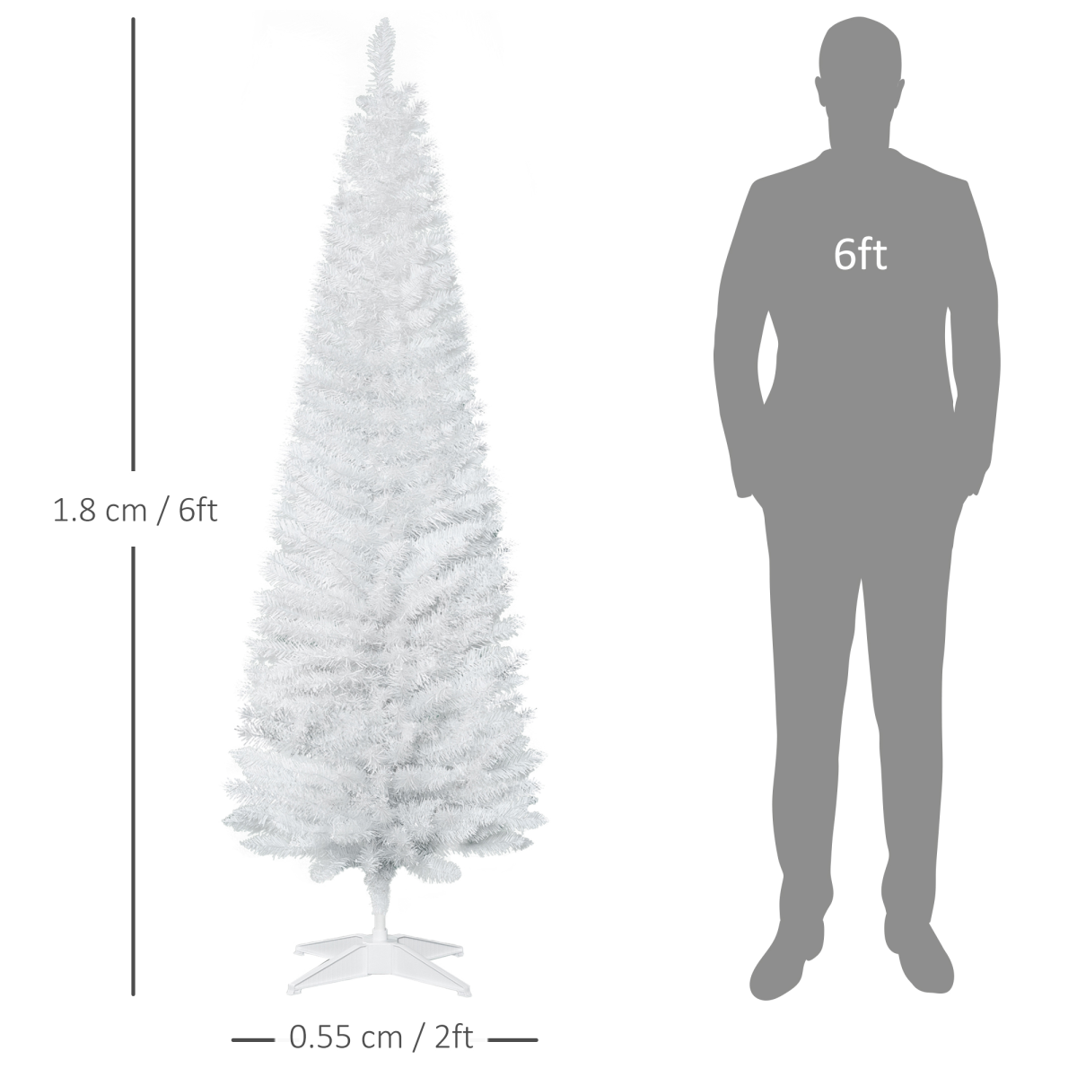 1.8m White Pencil Slim Christmas Tree, 390 Tips, Easy Setup