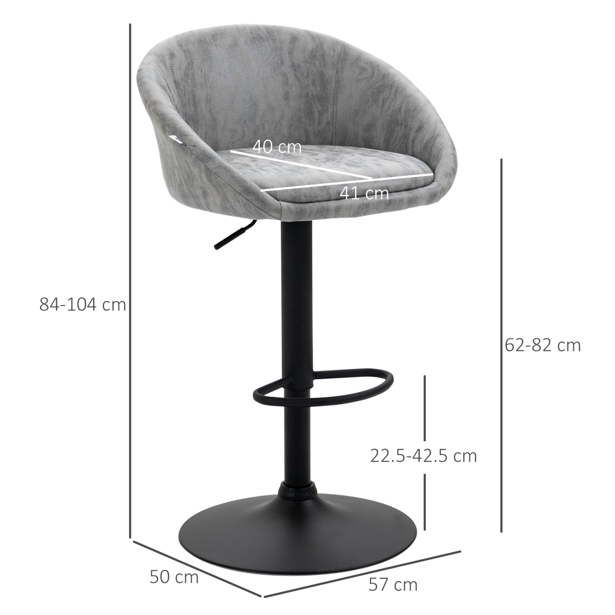 Modern Adjustable Swivel Bar Stools - Set of 2 Stylish Light Grey Chairs