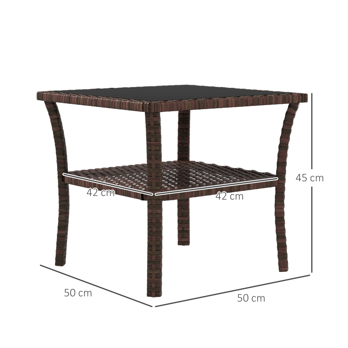 PE Rattan Coffee Table: Two-Tier with Glass Top, Brown