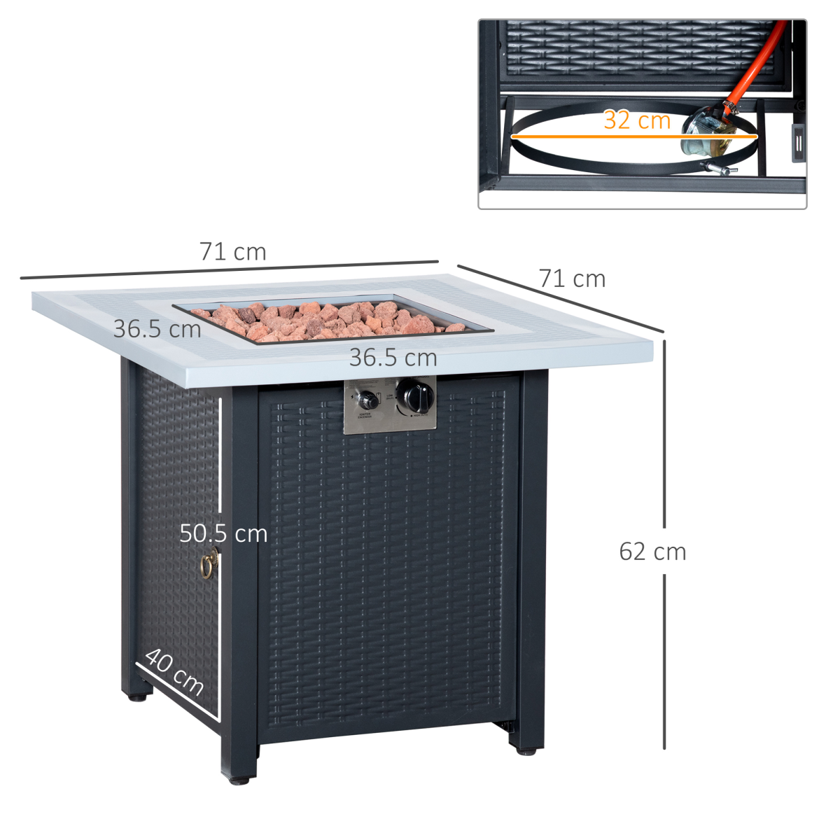 Stylish Square Propane Gas Fire Pit Table – Smokeless Rattan Heater & Lid