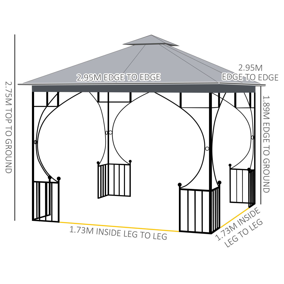 3x3m Gazebo with Mesh Sides, Sun Shade & Privacy Screen
