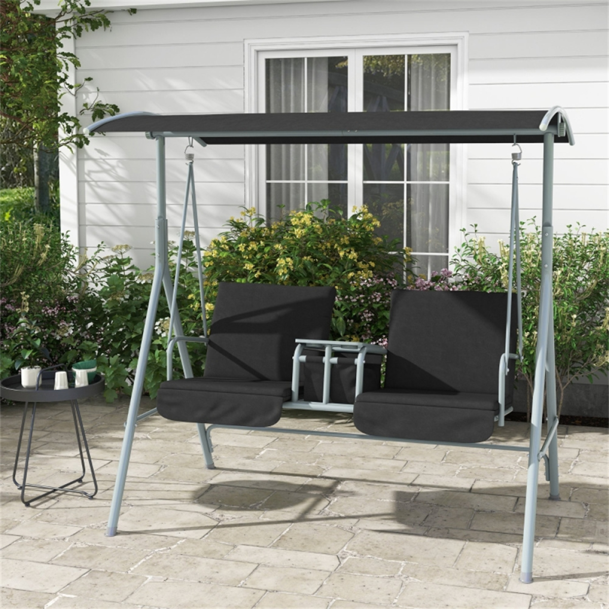 Double Seat Outdoor Patio Swing Chair with Adjustable Canopy