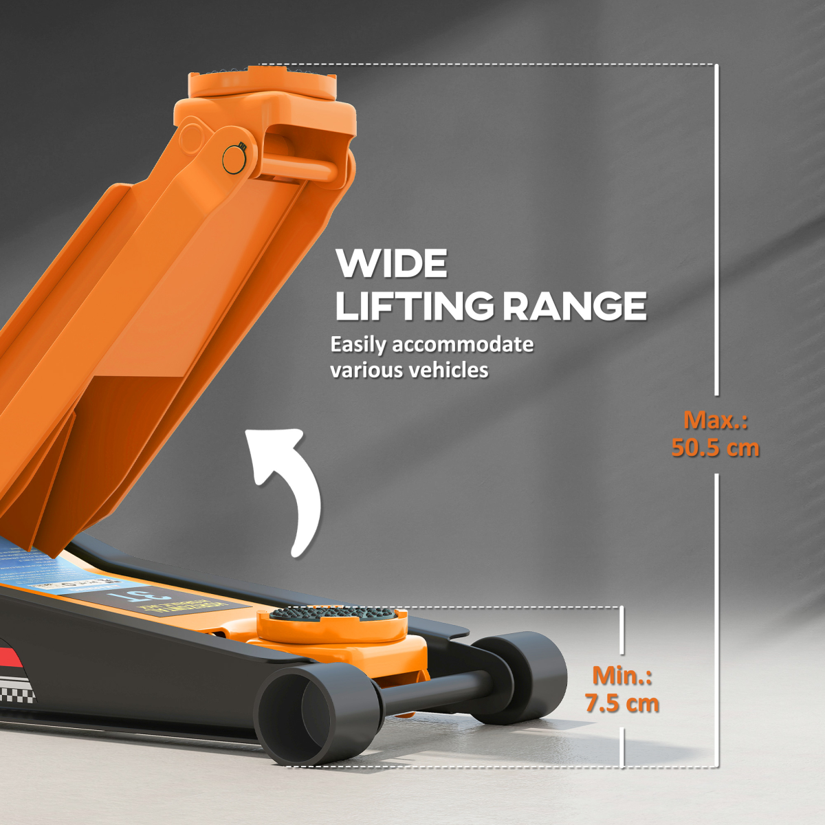 3 Ton Low Profile Hydraulic Trolley Jack - Lifts 7.5-50.5 cm!