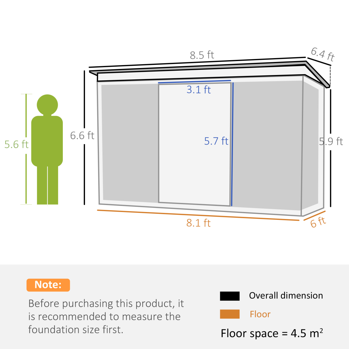 6.4x8.5 ft Steel Garden Shed Freestanding, Double Sliding Door Grey