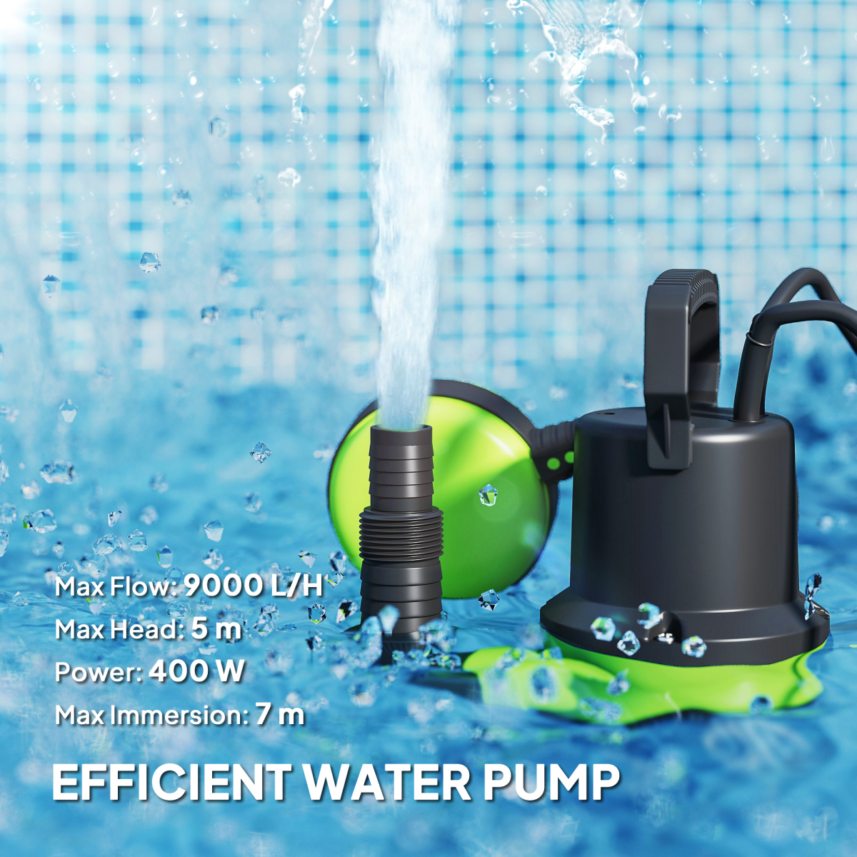400W Electric Sump Pump - Powerful 9000L/H with Float Switch