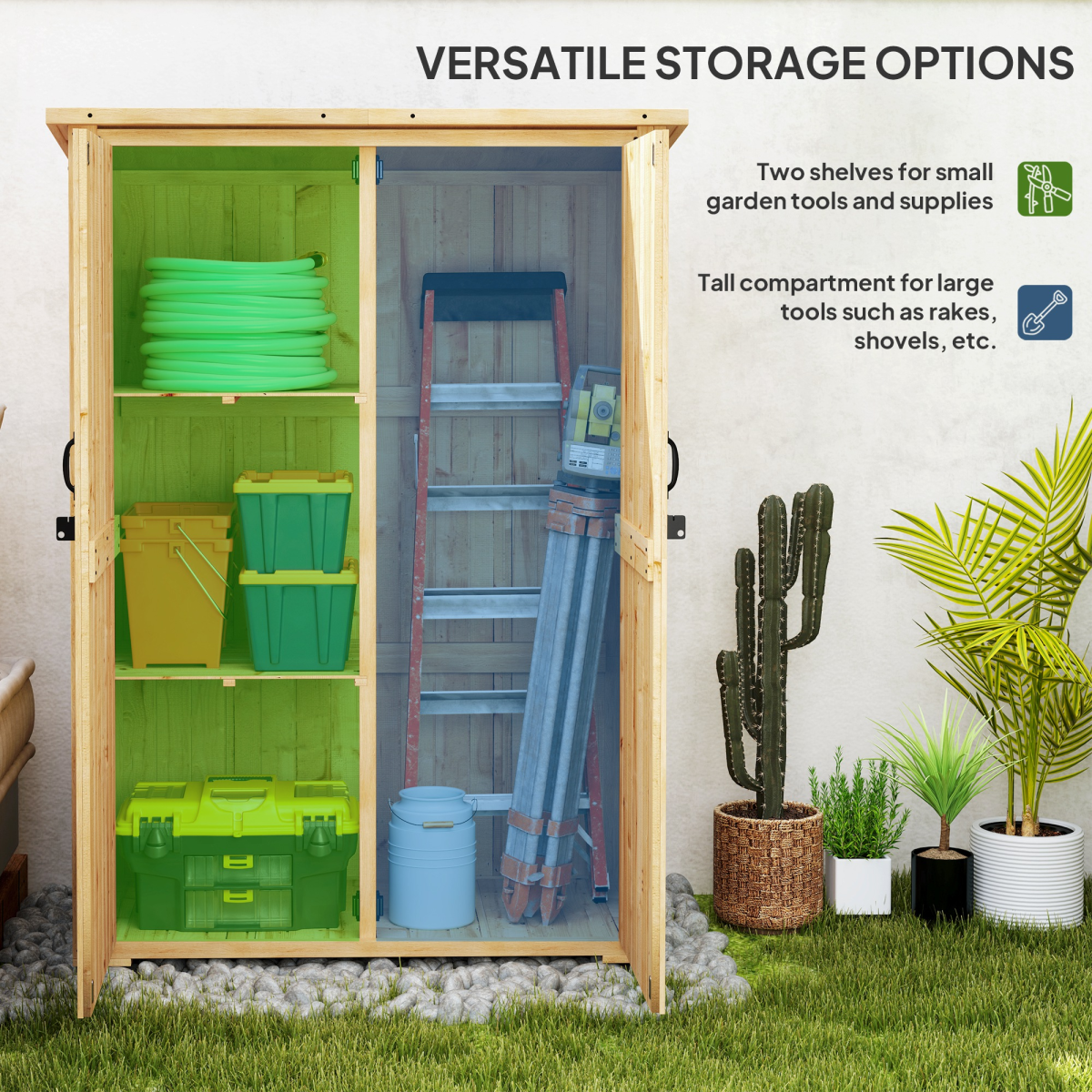Wood Tool Cabinet with Double Doors - Natural Finish