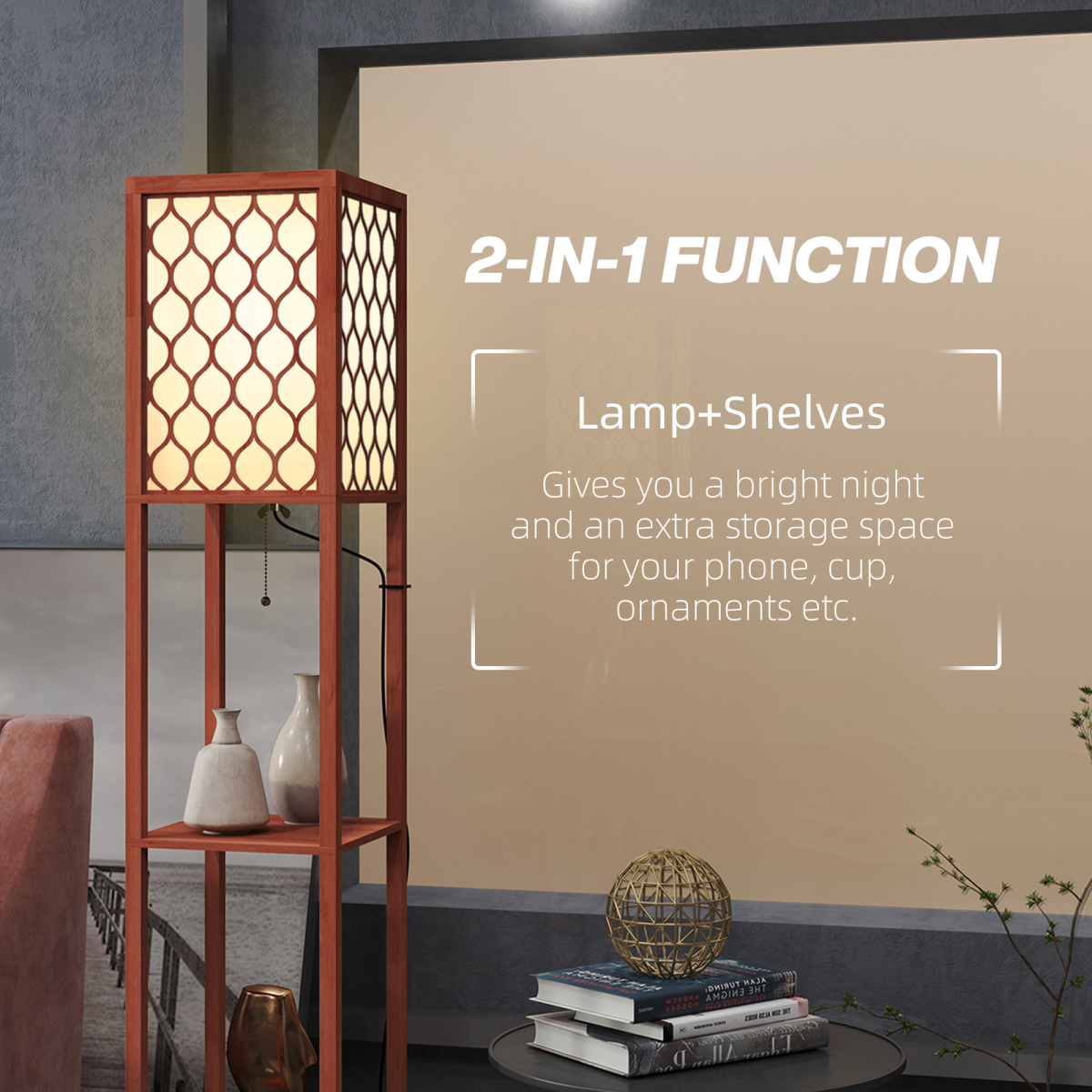 2-Light Modern Floor Lamp with Stylish Shelves - Elegant & Functional!