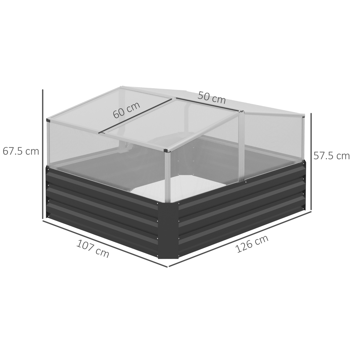 Galvanised Raised Garden Bed with Greenhouse & Cover - Dark Grey