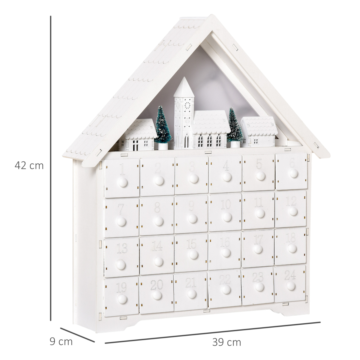 Wooden 24-Drawer Advent Calendar with LED Light-Up, White