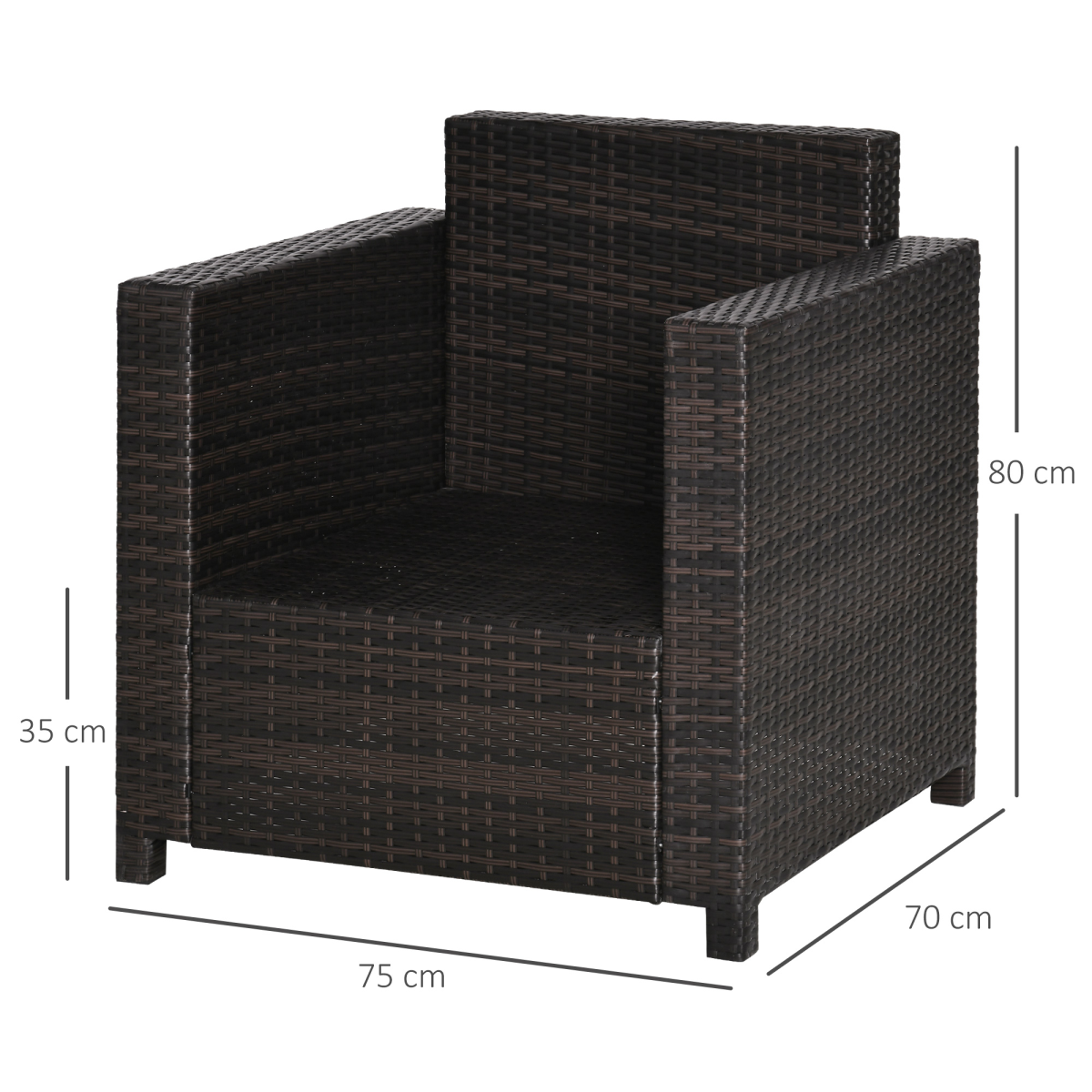 Fire-Resistant Rattan Garden Armchair, Brown - Single Sofa Chair