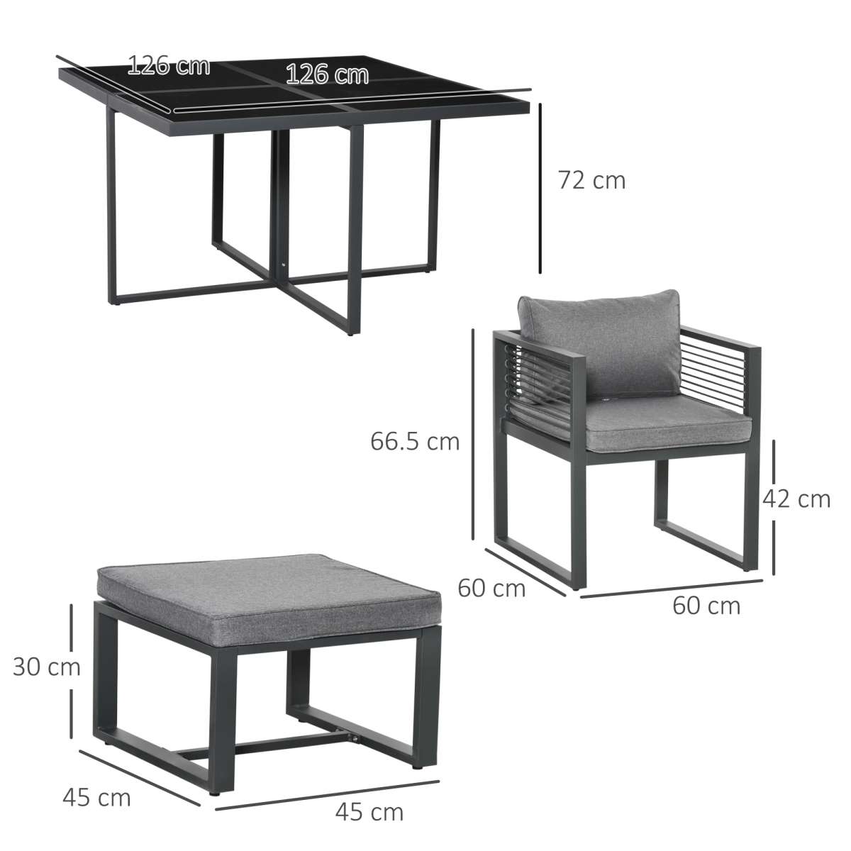 Grey 8-Seater Dining Cube Set: Table, 4 Chairs, 4 Cushioned Footstools