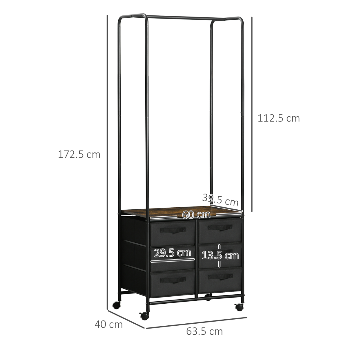 Versatile 6-Drawer Hanging Clothes Rack with Rolling Wheels for Easy Storage