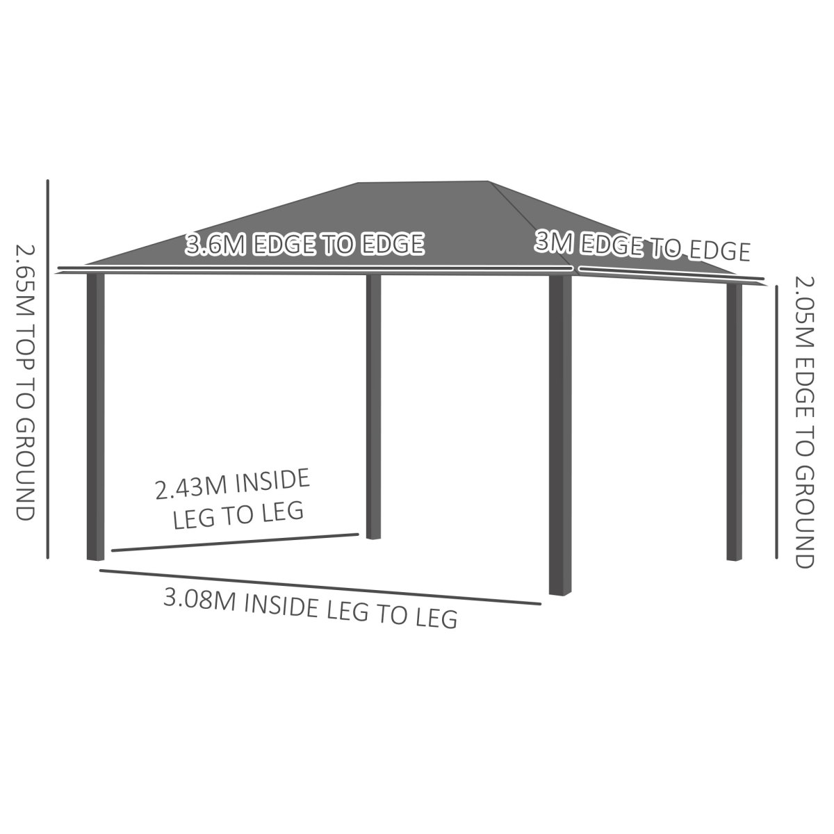 3x3.6m Aluminium Hardtop Gazebo with Polycarbonate Roof