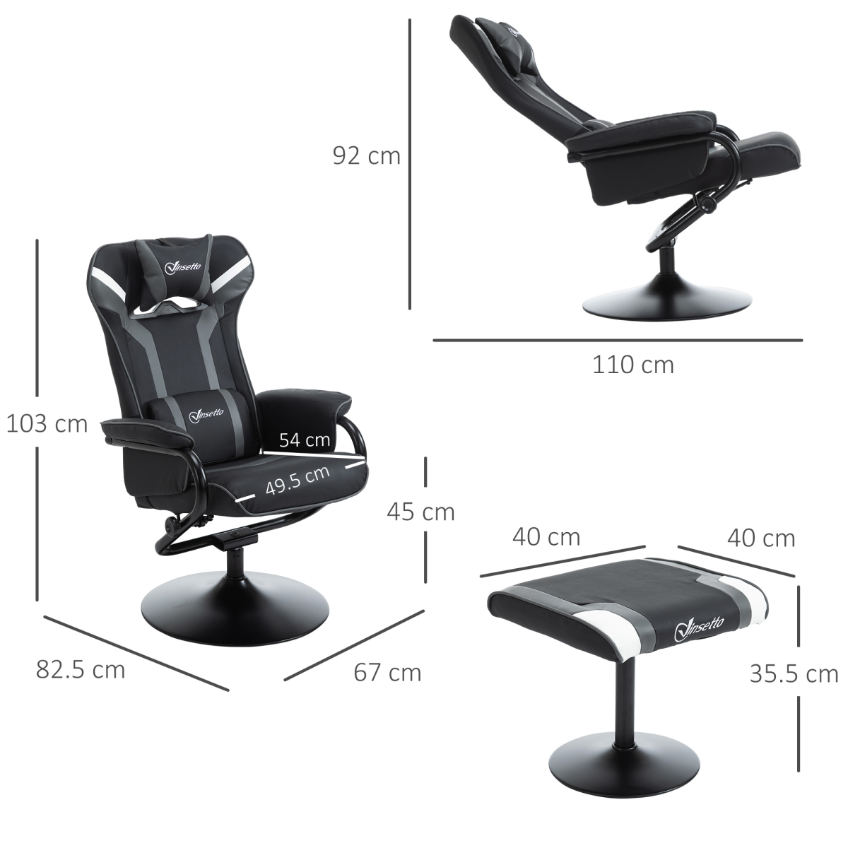 Racing-Style Gaming Chair with Footrest & Pedestal Base Deep Grey