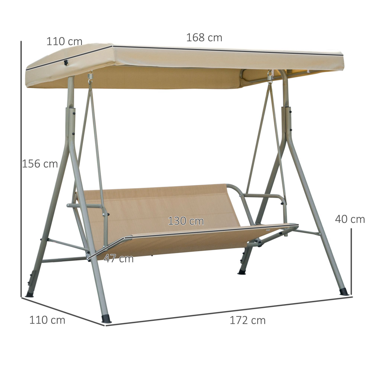 Premium 3-Person Porch Swing with Canopy - Outdoor Lounge Chair Light Brown