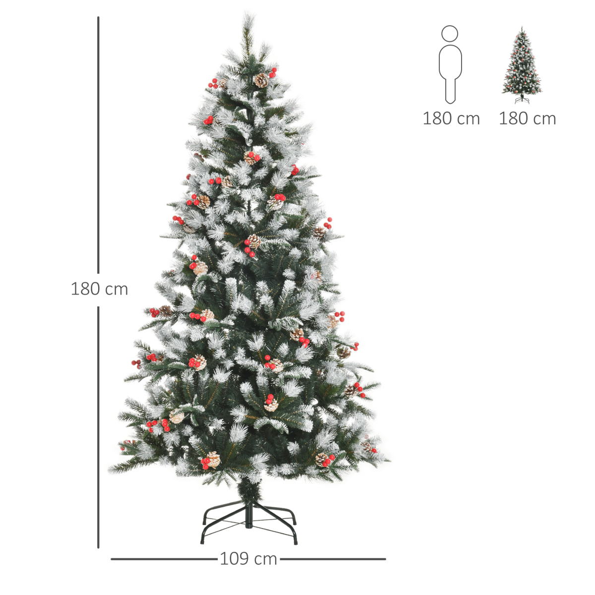 6FT Snow-Dipped Christmas Tree with Foldable Branches, Berries & Pinecones